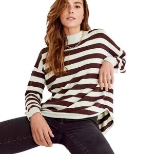 MADEWELL Ashbury Green Mint/Brown Wool Blend Striped Sweater